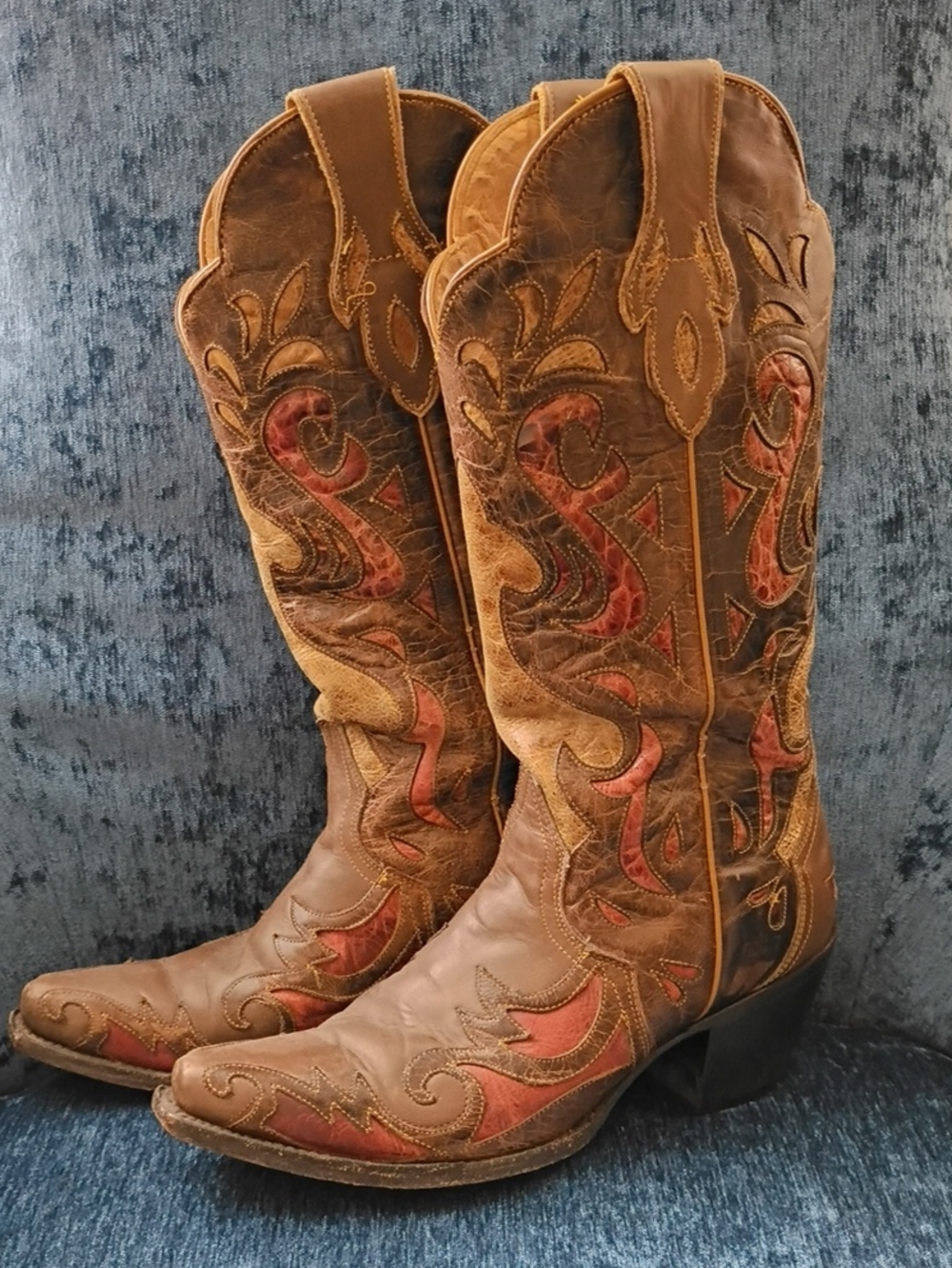 Sterling River Brown And Red Leather Western Boots Size 9